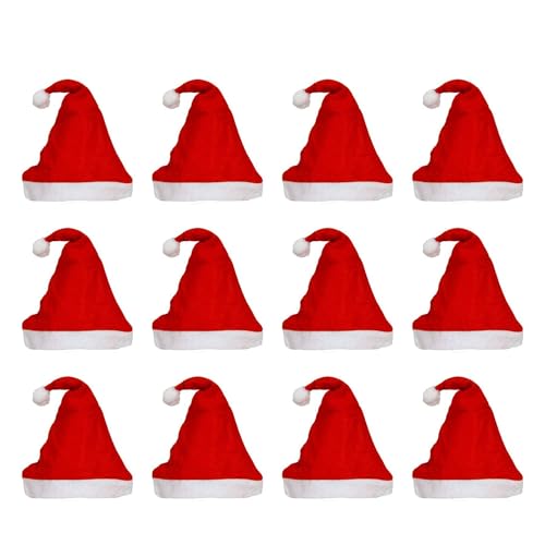 eCraftIndia Red and White Merry Christmas Hats, Santa Claus Caps for Kids and Adults – Free Size Xmas Caps, Santa Claus Hats for Christmas, New Year, Festive Holiday Party (Set of 12)