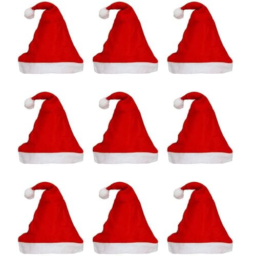 eCraftIndia Red and White Merry Christmas Hats, Santa Claus Caps for Kids and Adults – Free Size Xmas Caps, Santa Claus Hats for Christmas, New Year, Festive Holiday Party (Set of 9)