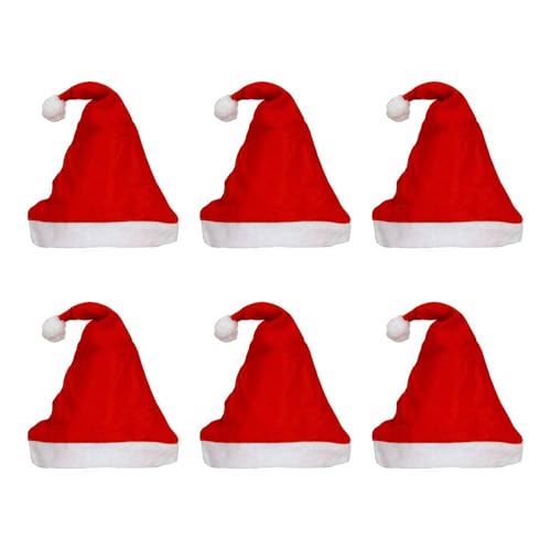 eCraftIndia Red and White Merry Christmas Hats, Santa Claus Caps for Kids and Adults – Free Size Xmas Caps, Santa Claus Hats for Christmas, New Year, Festive Holiday Party (Set of 6)