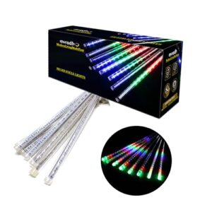 MIRADH Rain Drop Lights, LED Meteor Shower Lights 11.8 inch 8 Tubes 192leds, Icicle Falling Lights for Diwali Lights for Decoration for Home Xmas Tree Christmas Decoration Outdoor (Multicolor)