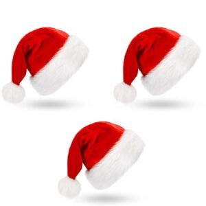 eCraftIndia Red and White Velvet Classic Fur Merry Christmas Hats, Santa Claus Caps for kids and Adults – XMAS Caps, Santa Hats for Christmas, New Year, Festive Holiday Party Celebration (Set of 3)