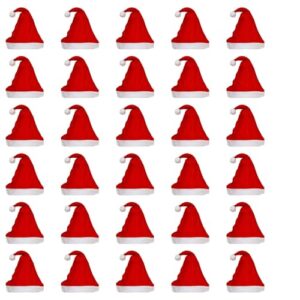 eCraftIndia Red and White Merry Christmas Hats, Santa Claus Caps for Kids and Adults – Free Size Xmas Caps, Santa Claus Hats for Christmas, New Year, Festive Holiday Party (Set of 30)