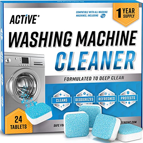 ACTIVE Washing Machine Cleaner Descaler 24 Pack – Deep Cleaning Tablets For HE Front Loader & Top Load Washer, Clean Inside Drum And Laundry Tub Seal (Washing Machine Cleaner Tablets – 24 Pack)