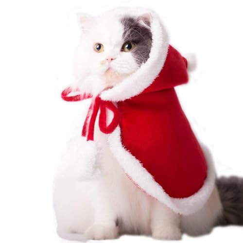 ANIAC Pet Christmas Costume Poncho Cape with Hat Santa Claus Cloak for Cats and Dogs Red (Large)