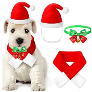 Christmas Cat Santa Hat with Scarf Pet Costume Cat Christmas Outfit Xmas Pet Hat Scarf Bow Tie Collar with Bell Dog Santa Claus Hat Scarf Suit for Cat Dog Puppy Cosplay Xmas Costumes Party Fancy Dress