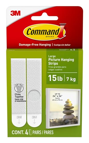 Command 3M Large Picture Hanging Strips, 4 pairs (Wall Hooks for up to 7 kg photo frames).