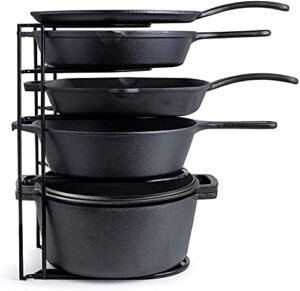 ELEGANT HOME DECOR Metal Pan Organizer Rack/Kitchen Pot Lid Countertop Organizer Rack/Best For Kitchen Storage Of Pots Pans Lids Rack Pan Organizer Rack With 5 Shelves (Standard,Black,Tiered Shelf)