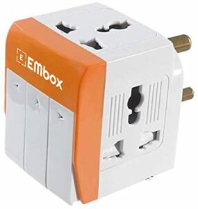 EMBOX 3 Pin Multi Plug Socket-Universal Travel Adapter with Individual Switch Safety Shutter LED Indicator-3 Way Plug Extension for Home Office Travel-5A-250V (Orange)