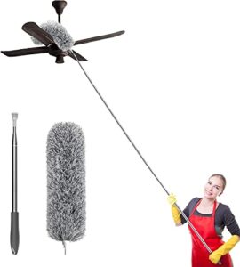 Hallstatt 2024 Upgraded Long Handle Microfiber Feather Ceiling Duster For Dust Cleaning Extendable Pole 30-100 Inch For Cleaning High Cobweb Stick High Ceiling Fan – Stainless Steel,Grey