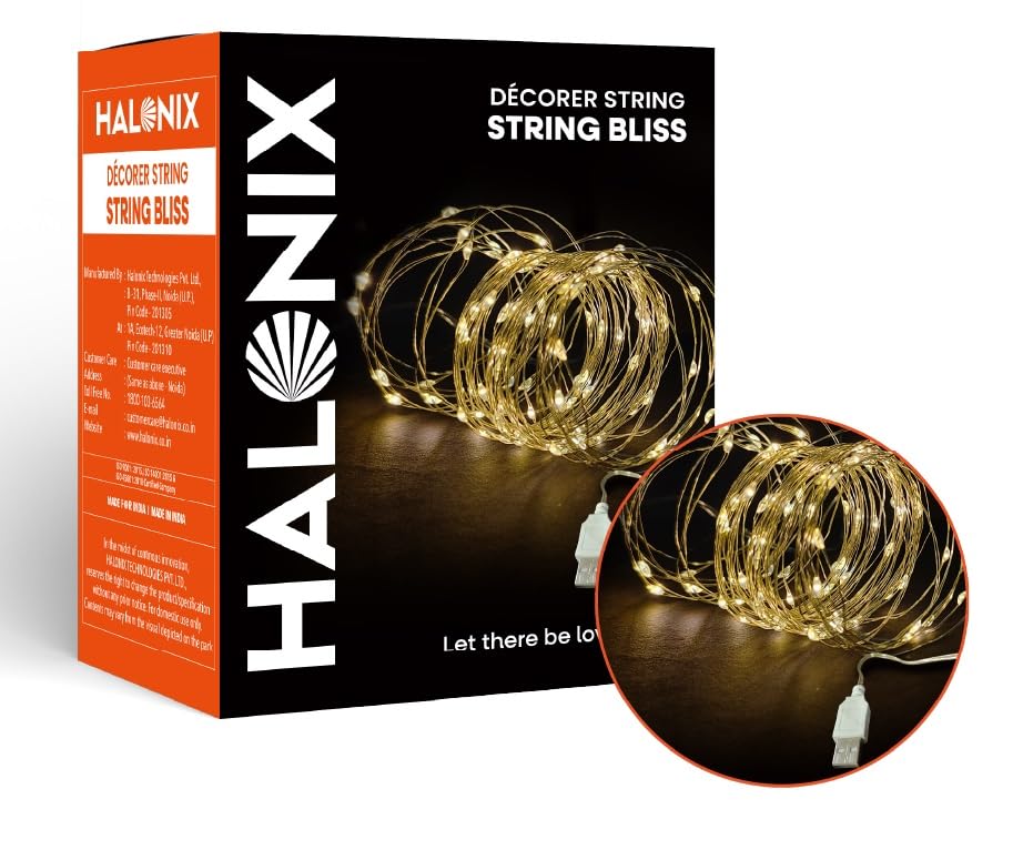 Halonix Bliss Rice Light | Decorative Light | Fairy Light | USB Powered | String Light | Diwali Light | Warm White| Pack 1 |Diwali Lights for Decoration for Home