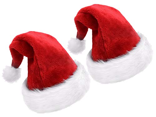 Kinteshun Christmas Santa Hat,Thickened Double-layered Luxury Plush Adults’ Santa Claus Xmas Cap Hat(2pcs)