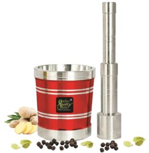 Online Quality Store Aluminium Red Khal Batta/Mortar & Pestle/Imam Okhli/Musal/Kitchen Masher/Aluminium Masher/Khallad/Mam Dasta/Spice Mixer Heavy for Use in Home and Kitchen