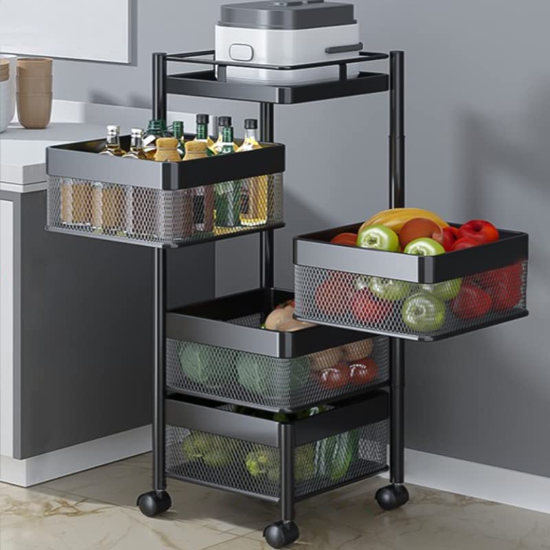 Rasvesh Metal Kitchen Trolley Kitchen Organizer Items And Kitchen Accessories Items For Kitchen Rack Square Design For Fruits & Vegetable Onion Storage Kitchen Trolley With Wheels (4 Layer)