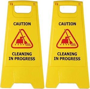 Shivis™Sign Board,Safety Signs, Wet Floor Stand, Wet Area Board, Yellow Caution Sign Board, Floor Cleaning Signs, Plastic Sign Board, Housekeeping Signage.(Pack of 2) (Cleaning In Progress)