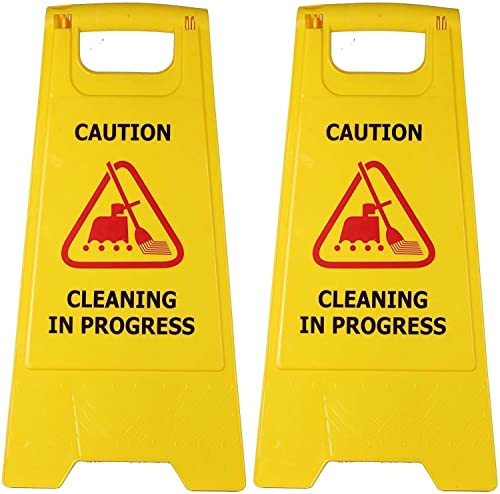 Shivis™Sign Board,Safety Signs, Wet Floor Stand, Wet Area Board, Yellow Caution Sign Board, Floor Cleaning Signs, Plastic Sign Board, Housekeeping Signage.(Pack of 2) (Cleaning In Progress)