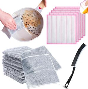 TCCO Non-Scratch Wire Dishcloth & Wood Fiber Kitchen Cloths & Gaps Cleaning Brush, Multipurpose Wire Dishwashing Rags for Wet and Dry, Scrubs & Cleans for Dishes, Sinks, Stove Tops, Pots, Pans(5 PCS)