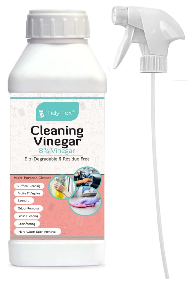 TIDY FOX Vinegar for Cleaning, 8% Concentrated, With Spray, 1 Ltr