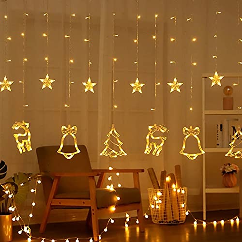 The Purple Tree Christmas Reindeer LED Curtain Lights -2.5 M (Pack of 1) Warm White, Lights for Christmas, Christmas Lights, Led Curtain Light, Festive Light,