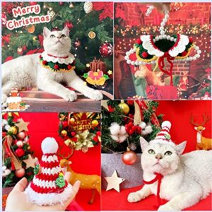 Tomovely Cat Santa Claus Hat, Puppy Christmas Scarf, Cat and Dog Knitted Scarf Wool Hat, Adjustable Knitted Breathable Cap Pet Clothing (applicable to small cats and dogs) (S)