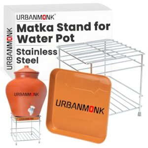 URBANMONK Flate Surface Water Pot Stand for Kitchen | Matka Stand for Water Pot | Pot Stand for water pot | Matka Stand for Kitchen | 8 X 8 X 7.5 Inch, Silver