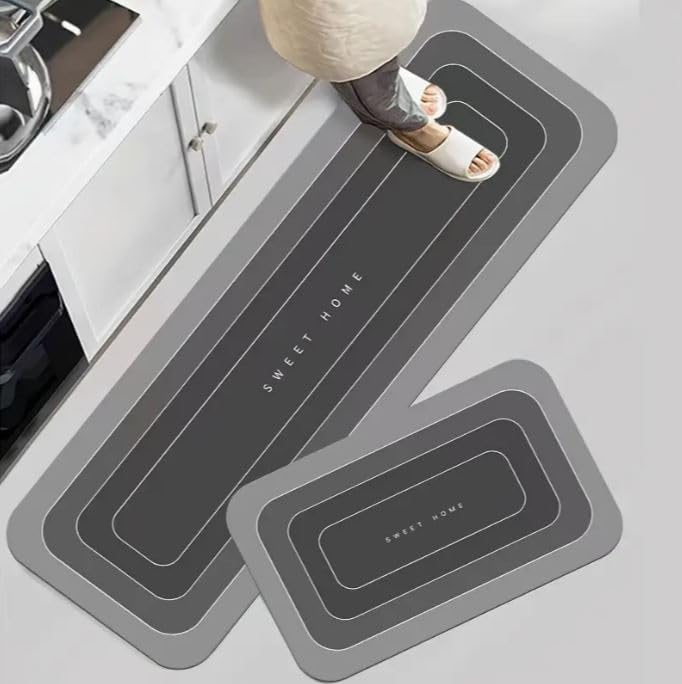 WAZDORF 2Pcs Kitchen Rugs, Waterproof & Non-Slip Kitchen Mat, Memory Foam Waterproof Floor Mat, Anti Fatigue Comfort Standing Kitchen Rug Sets for Office, Home – (120 * 40, 40 * 60 Cm)