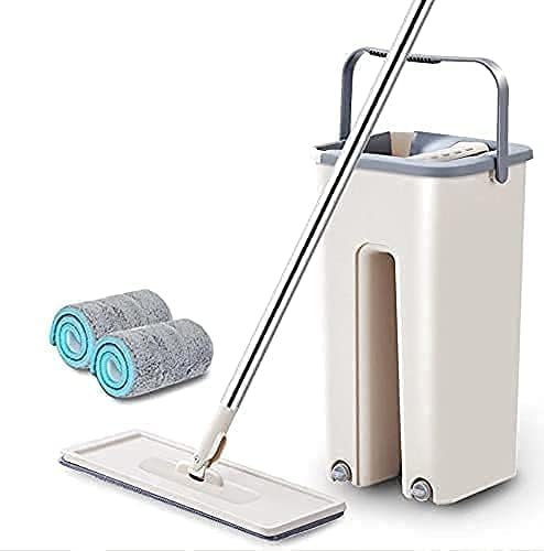 WOWINSITE Heavy Quality Floor Mop with Bucket Flexible Kitchen tap Flat Squeeze Cleaning Supplies 360 | Flexible Mop Head2 Reusable Pads Clean Home Floor Cleaner (Multi)