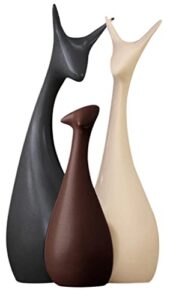 Xtore® Home Decor Lucky Deer Family Matte Finish Ceramic Figures – (Set of 3, Matte Brown)