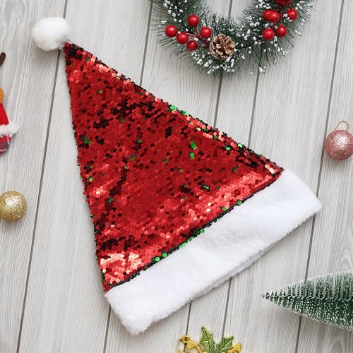 eCraftIndia Red and Green Flip Sequin Fancy Christmas Santa Hat – Santa Claus Cap for Christmas Party