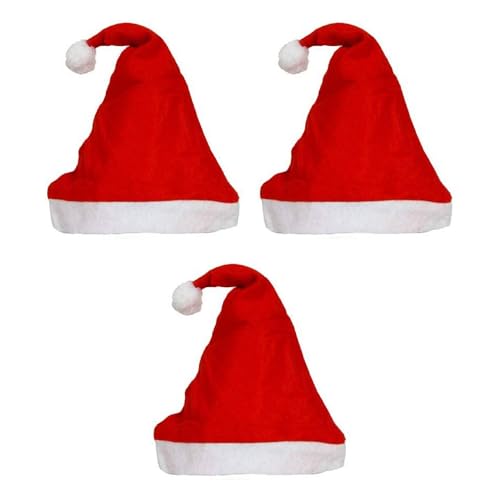 eCraftIndia Red and White Merry Christmas Hats, Santa Claus Caps for Kids and Adults – Free Size Xmas Caps, Santa Claus Hats for Christmas, New Year, Festive Holiday Party (Set of 3)