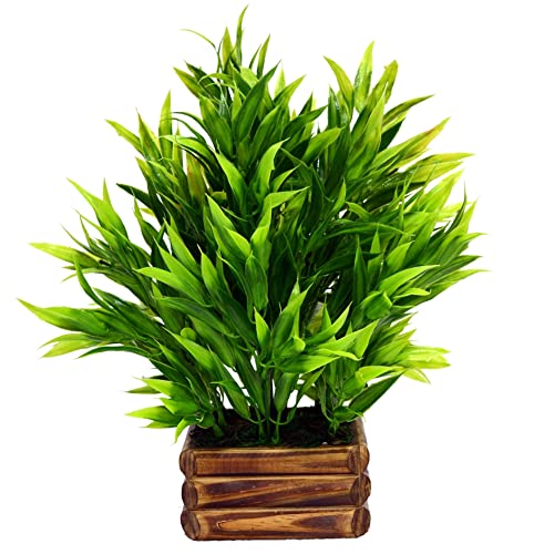 fancymart Artificial Bamboo Leaves in Wood Potted Plant Perfect for Home Décor & Office Space