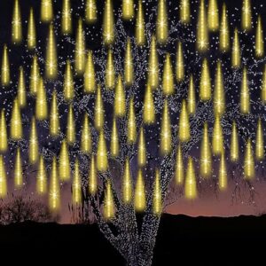 Litehom Rain Drop Lights, LED Meteor Shower Lights 11.8 inch 8 Tubes 192leds, Icicle Falling Lights for Diwali Lights for Decoration for Home Xmas Tree Christmas Decoration Outdoor (Warm White)