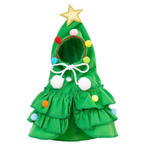 ATORSE Xmas Cloak with Star and Pompoms Cosplay Dress Xmas Tree Cape with Santa Hat Green S