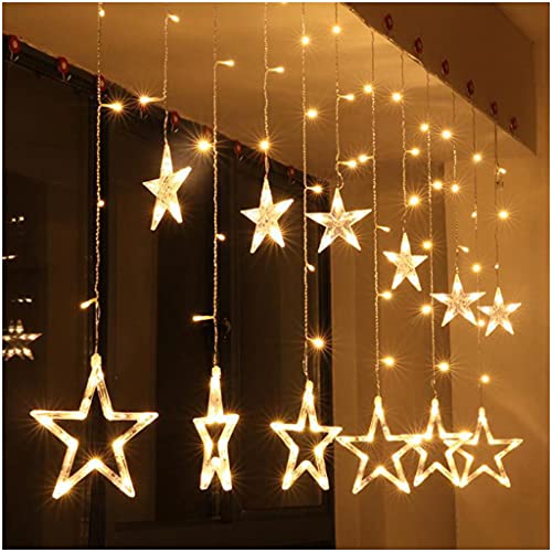 The Purple Tree Decorative Star Curtain LED Lights for Diwali (2.5 mtr, 138 LED, 6+6 Star), Curtain String Lights with 8 Flashing Modes, Decoration for Christmas, Wedding, Party, Warm White