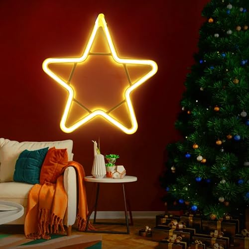 Gesto Star Neon Sign – LED Neon Strip Rope Lights for Home Decor | IP65 Waterproof Neon Signs for Diwali Decoration,Christmas Decoration,Birthday Decor, Indoor Outdoor | Electric AC Plug (Warm White)