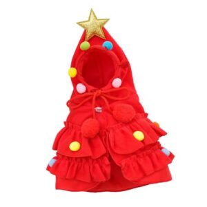 ATORSE Xmas Cloak with Star and Pompoms Cosplay Dress Xmas Tree Cape with Santa Hat S Red