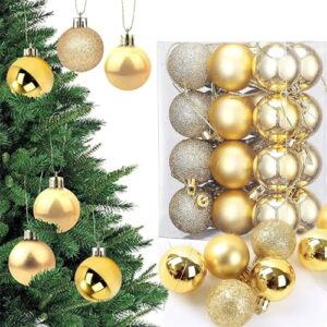 Ascension Pack of 24 Christmas Tree Decoration Balls Ornaments Hanging Props Xmas Tree Décor Accessories – Christmas Decorations Items for Home Office Church Indoor Outdoor (Golden Balls)