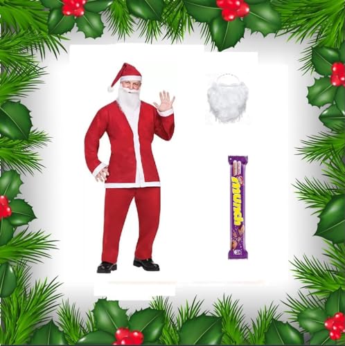 BABYBERRY Santa Claus Dress Costume for Adults (18+ Years) With Beard and Chocolate For Christmas/New Year (Elite Series)