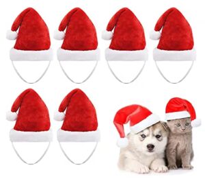 Beiabang 6 Pcs Dog Cat Pet Santa Hat Christmas Pet Costumes Santa Hat Pet Christmas Photo Props with a Christmas Drawstring Gift Bag for Puppy Kitten Small Cats Dogs