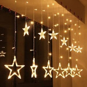 Brouton 12 Stars 138 Led Curtain String Lights Window Curtain Lights with 8 Flashing Modes Decoration for Christmas, Wedding, Party, Home, Patio Lawn Warm White (138 Led-Star, Pack of 1)