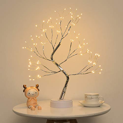 Byncceh 108LED Firefly Tree Lights- DIY Artificial Bonsai Tree Lights,USB/Battery-Powered Touch Switch Warm Fairy Lights Tree lamp for Christmas Party Home Decoration (Warm White Light)