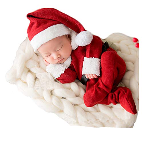 Christmas Newborn Baby Photo Shoot Props Outfits Crochet Clothes Santa Claus Red Hat Footed Pants Photography Props