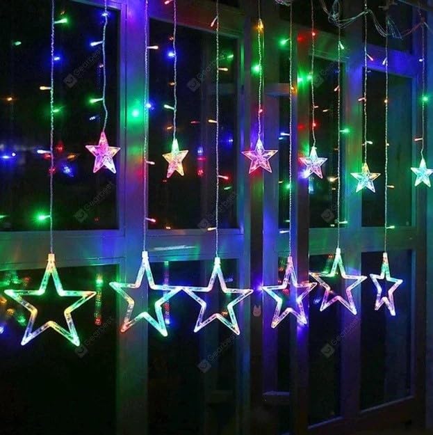 Chronos Star Curtain Lights for Decoration | Window Curtain Hanging Light | Decoration for Diwali, Christmas, Wedding, Party, Home – Multicolor