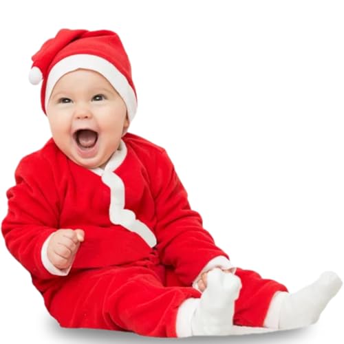 DIKANG Santa Claus Dress for Kids – Unisex | Premium Santa Claus Christmas Dress for Baby Boys and Girls | Santa Costume Set for Kids with Jacket, Pant, Cap and Pouch for Christmas Party (0-1 Year)