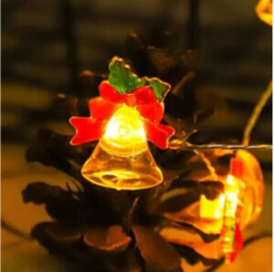 Fab Nation Christmas LED Decorative String Light Yellow/Warm White | Battery Operated LED Lights for Christmas Tree Decoration Bell Shaped Lights Red, Green Xmas Bow