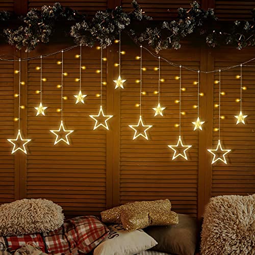 Gesto 12 Star Curtain Light 8 Feet Long 8 Flashing Modes Star Lights for Home Decoration | Led Light for Diwali Decoration,Mandir-Copper