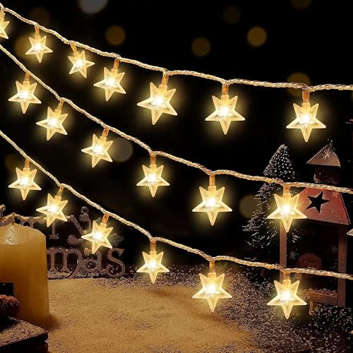 Gesto Serial String Star Lights for Decoration – 14 LED Star Fairy Lights Waterproof Indoor Outdoor for Home Decoration, Christmas Tree Decoration, Diwali Decoration, Birthday Party (Warm White)