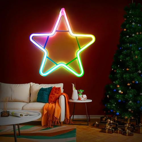 Gesto Star Neon Sign – LED Neon Strip Rope Lights for Home Decor | IP65 Waterproof Neon Signs For Diwali Decoration,Christmas Decoration,Birthday Decor, Indoor Outdoor | Electric AC Plug (Multicolor)