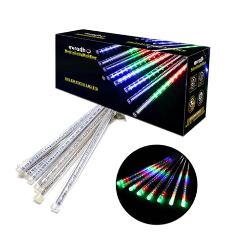 Grab Smart Rain Drop Lights, LED Meteor Shower Lights 11.8 inch 8 Tubes 192leds, Icicle Falling Lights for Diwali Lights for Decoration for Home Xmas Tree Christmas Decoration Outdoor (Multicolor)