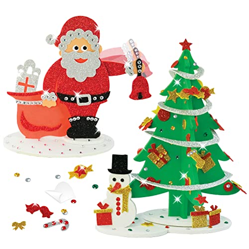 Imagimake Foam Christmas Craft Kit – 3D Santaclaus, Sparkling Christmas Tree, Snowman | Peel & Stick, Glittery Fun | Toys For Kids | Mess-Free, Creative Diy | Christmas Gifts For Kids, Multicolor