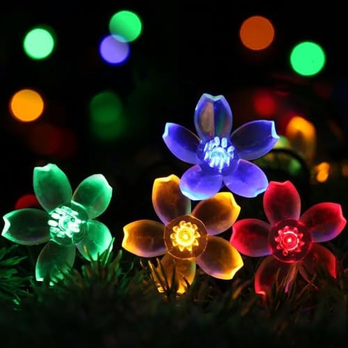 LIGHTSKART 50LED 7.5M Cherry Blossom Flowers String Lights for Diwali,Christmas Tree,Ganpati Festival Indoor Outdoor Decoration Lights (Multicolor)